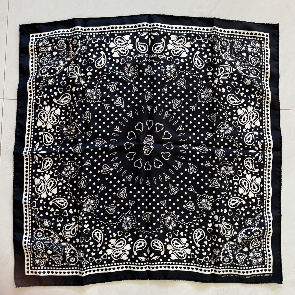 Call It By Your Name Black Heart and Paisley Silk Bandana NWT